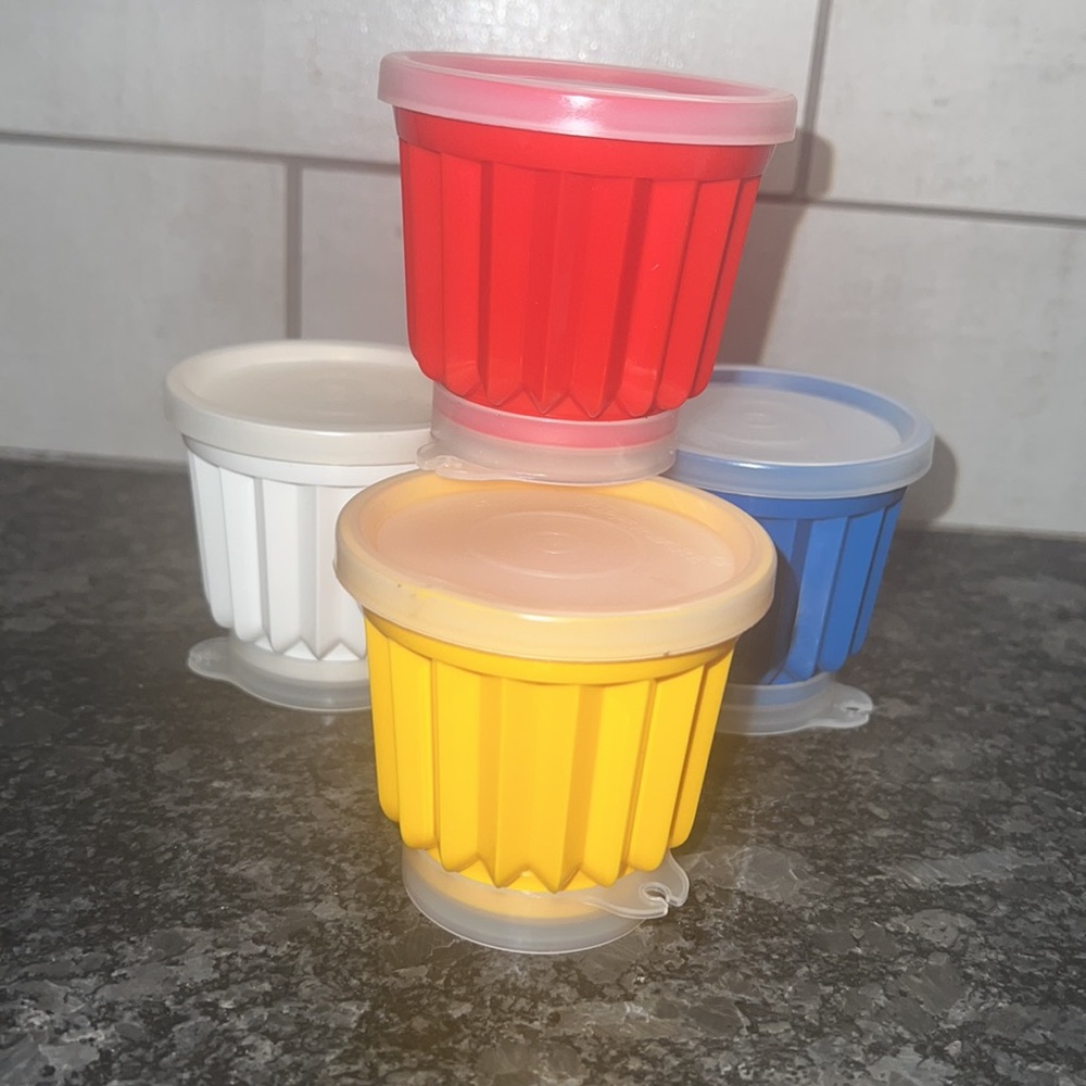 COPY - Set of 4 BRAND NEW Vintage Tupperware jello cups.  Bold primary colors
